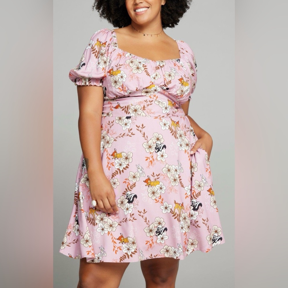 NWT Her Universe Disney Bambi floral smocked puff sleeves dress size 5X(plus)